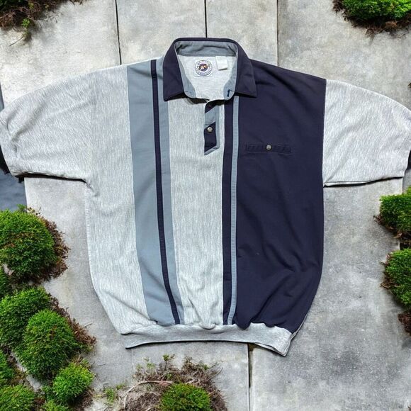 LD Sport Other - LD Sport Vintage Casual Sweatshirt Polo Gray Navy Poly Blend Shirt Mens Size XLT